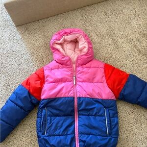 Hanna Andersson Pink, Red, and Blue Kids Puffer Jacket